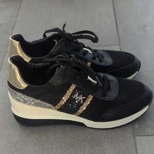 Michael Kors Black Sneakers with Gold and Silver Glitter Accents